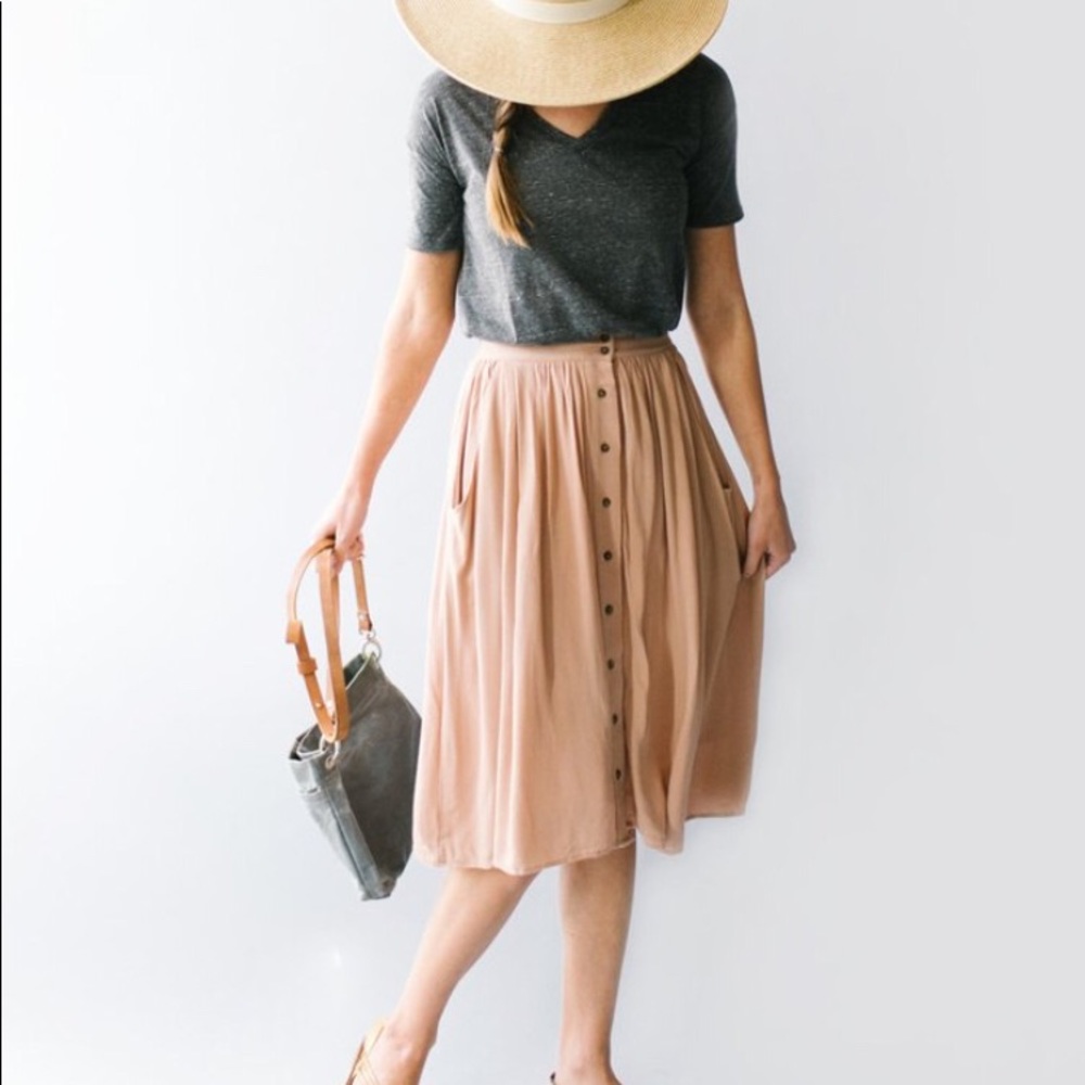 Blush Button Front Skirt